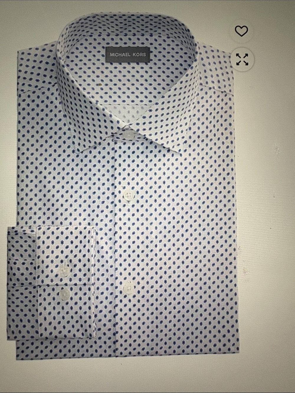 Michael Kors Men’s White Dress Shirt with Blue Micro Pattern